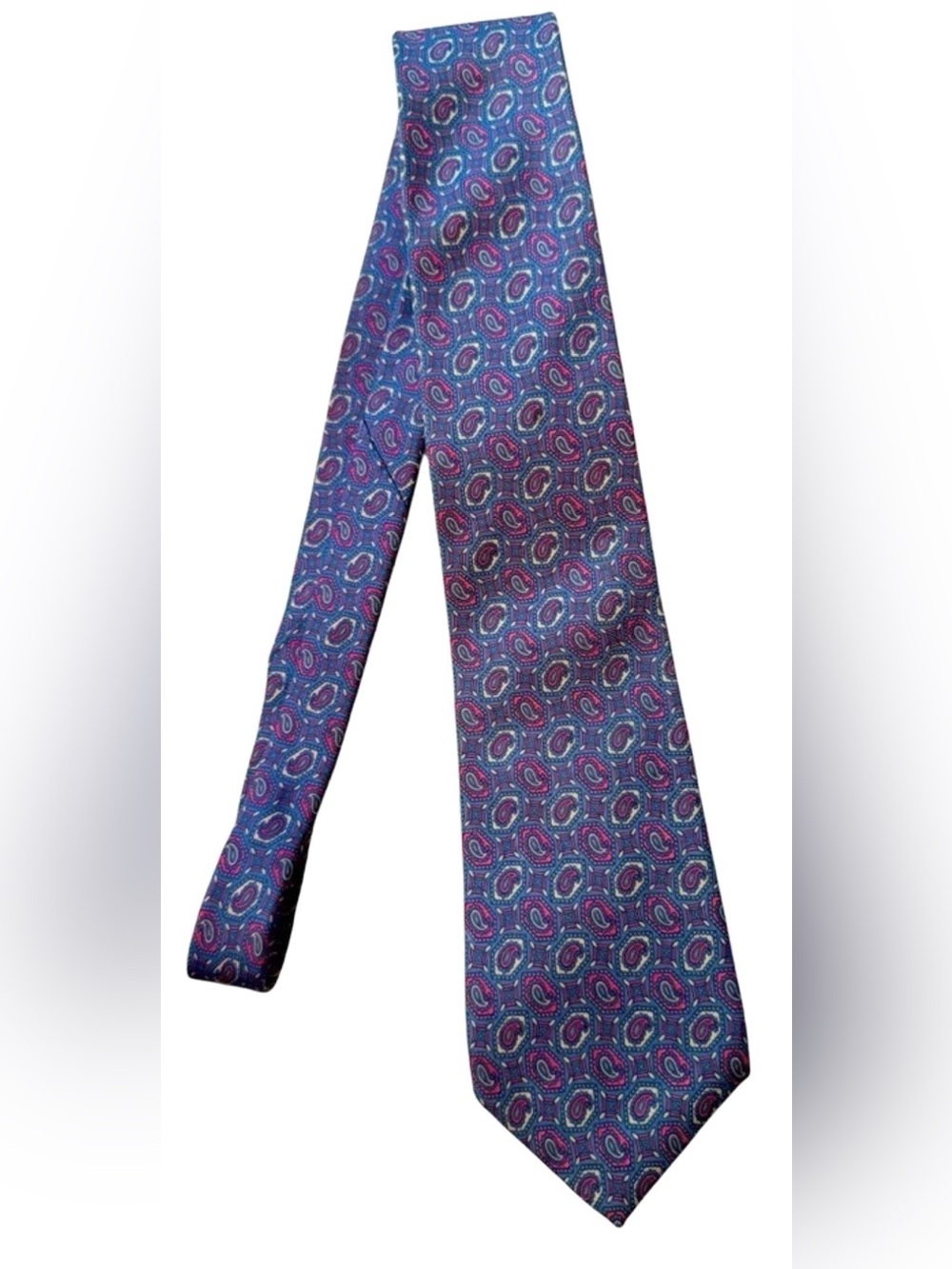 Liberty of London Silk Tie Blue Red Paisley Geometric Print